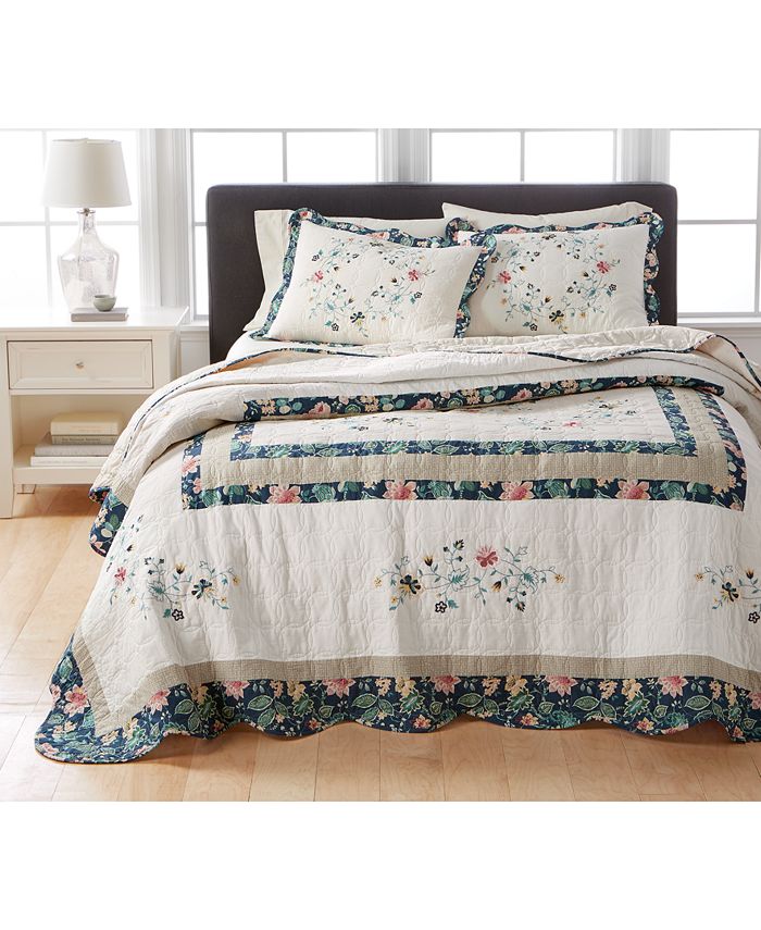 Martha Stewart Collection Embroidered Wreath Full Bedspread, Created ...