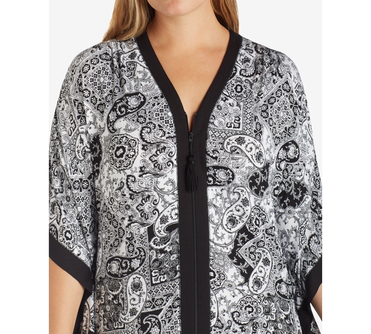 Ellen Tracy Plus Size Wide-Sleeve Printed Caftan
