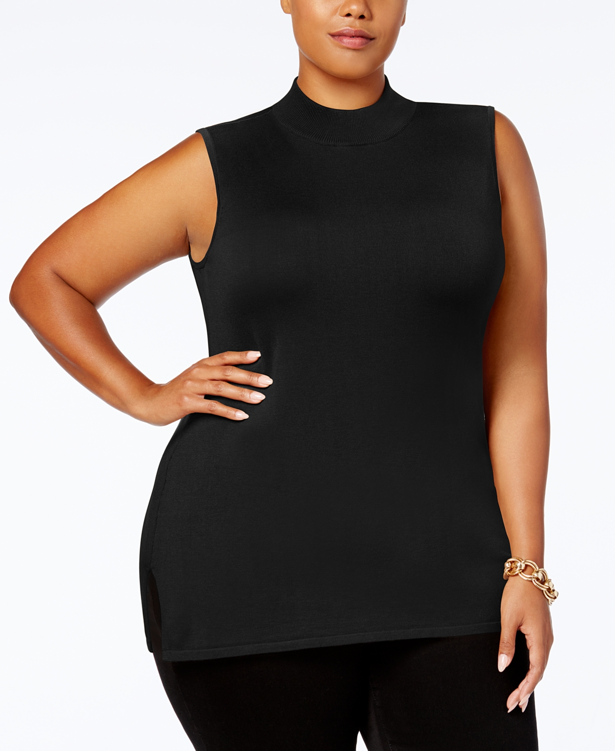 Jm Collection Plus Size Mock-Neck Sleeveless Sweater, Created for Macy's