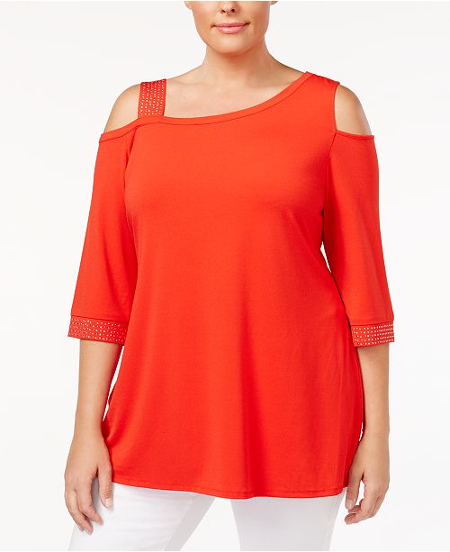 Belldini Plus Size Cold-Shoulder Embellished Top & Reviews - Tops ...
