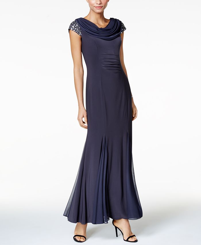 Alex Evenings Embellished Cowl-Neck Gown - Macy's