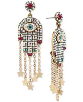 Betsey Johnson - Gold-Tone Pav&eacute; Hamsa Hand Drop Earrings