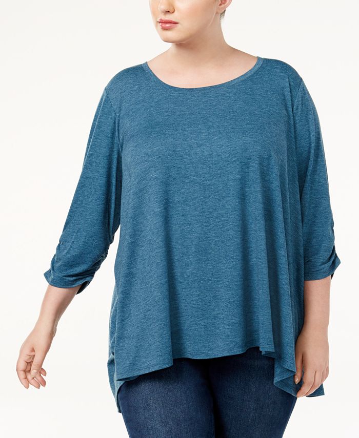 Style & Co Plus Size Ruched-Sleeve High-Low Hem Scarf Top, Created for ...