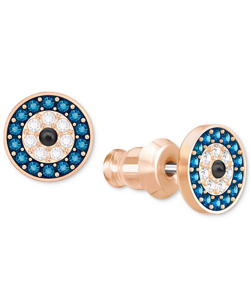Swarovski Rose GoldTone Blue & Clear Pavé Evil Eye Stud Earrings