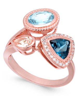 image of Multi-Gemstone (2-1/4 ct. t.w.) & Diamond (1/10 ct. t.w.) Cluster Ring in Sterling Silver