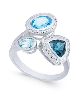 Macy's - Multi-Gemstone (2-1/4 ct. t.w.) & Diamond (1/10 ct. t.w.) Cluster Ring in Sterling Silver