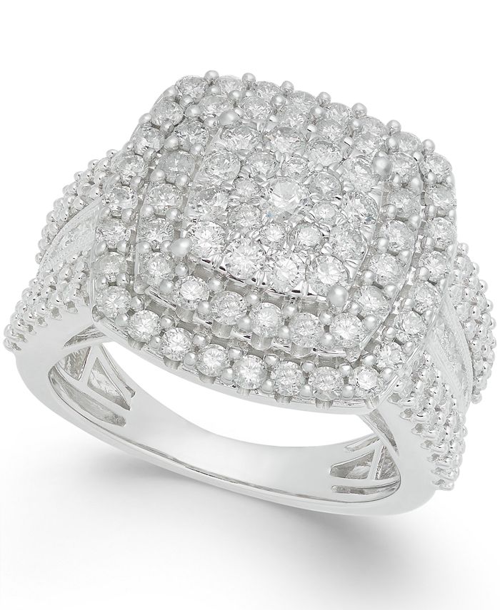 Macy's Diamond Square Cluster Ring (2 ct. t.w.) in 14k White Gold ...
