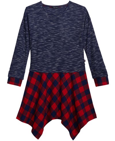 Tommy Hilfiger Handkerchief Hem Plaid Dress, Big Girls (7-16)