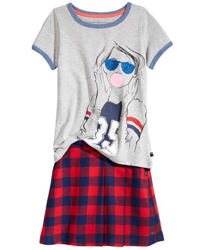 Tommy Hilfiger Bubblegum Graphic-Print T-Shirt & Pleated Plaid Skirt Separates, Big Girls (7-16)