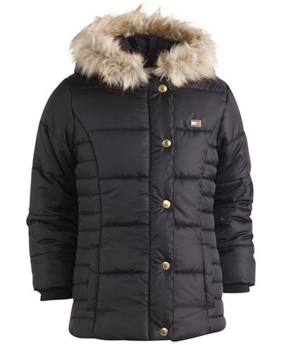 Tommy Hilfiger Hooded Peacoat Puffer Coat with Faux-Fur Trim, Big Girls (7-16)