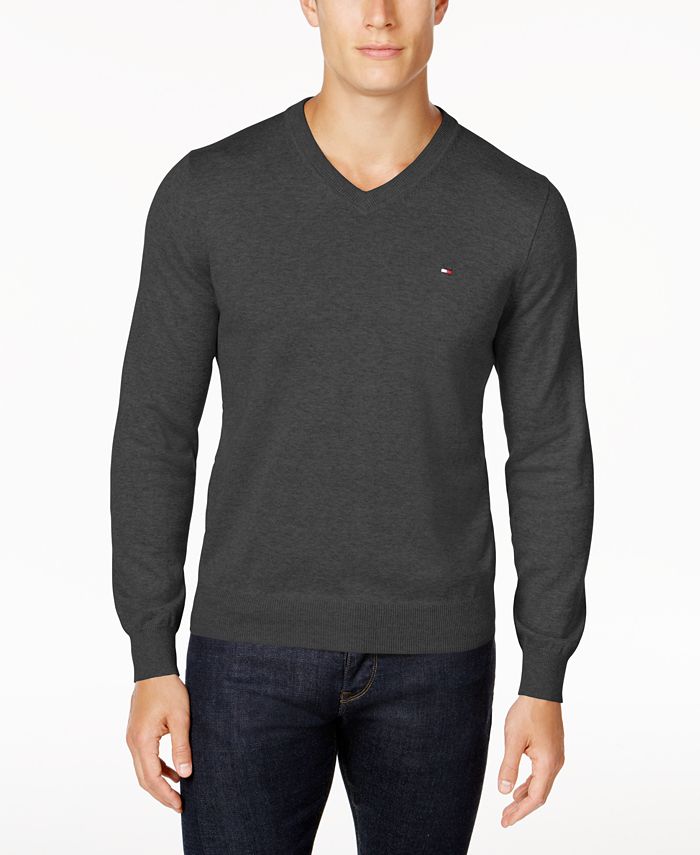 Tommy Hilfiger Men's Signature Solid V-Neck Sweater, Created for Macy's ...