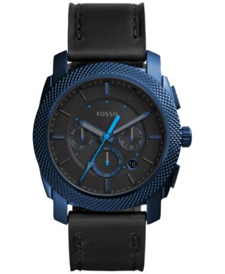 Fossil - Men's Chronograph Machine Black Leather Strap Watch 45mm