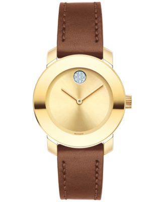 Movado Women's Swiss Bold Brown Leather Strap Watch 30mm