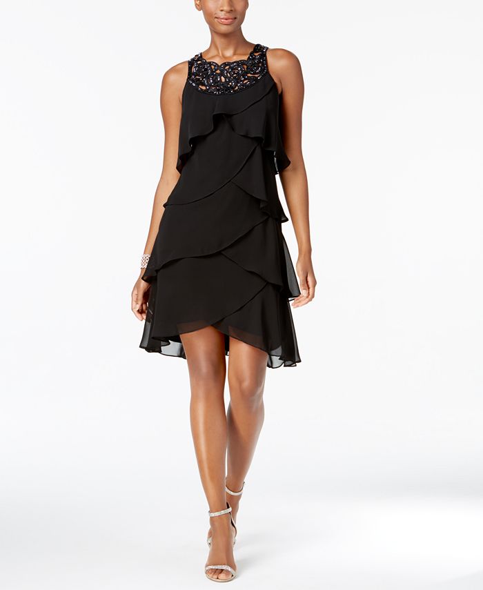 SL Fashions Sleeveless Beaded Tiered Dress - Macy's