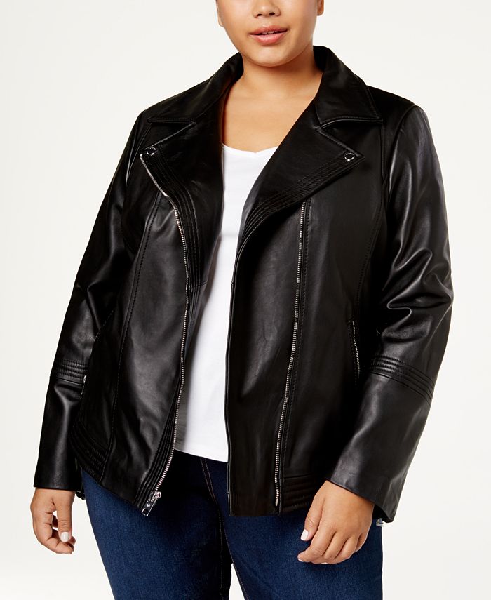 Michael Kors Plus Size Leather Moto Jacket & Reviews - Coats & Jackets ...