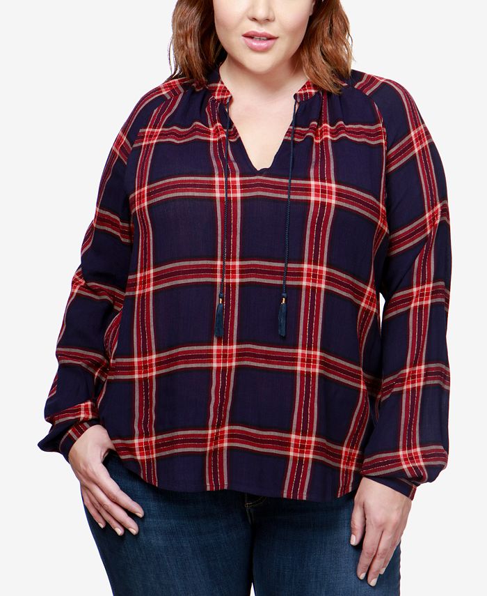 Lucky Brand Trendy Plus Size Plaid Peasant Top - Macy's