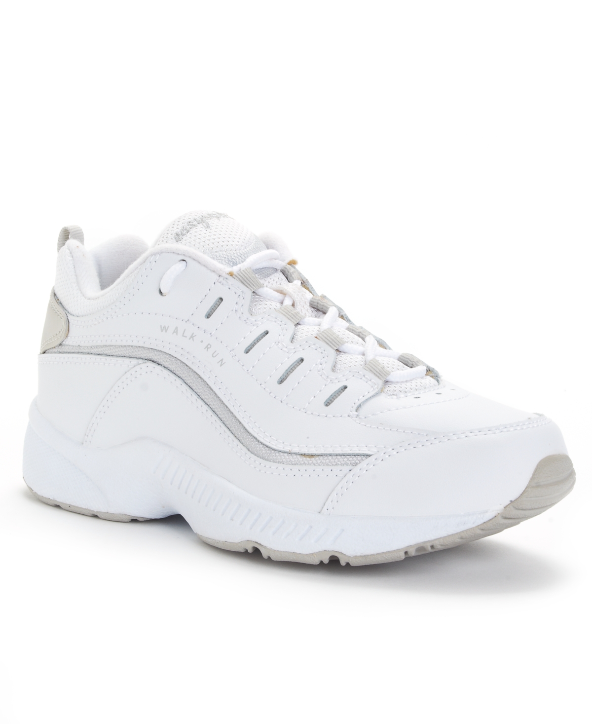 Shop Easy Spirit Women's Romy Round Toe Casual Lace Up Walking Shoes In White,light Gray