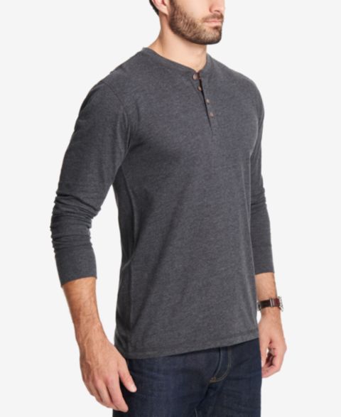 Мужская футболка Weatherproof Vintage Long Sleeve Brushed Jersey Henley, цвет: Чёрный меланжевый