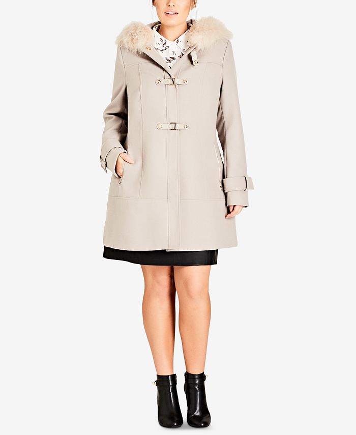 City Chic Trendy Plus Size Faux-Fur-Trim Coat & Reviews - Coats 