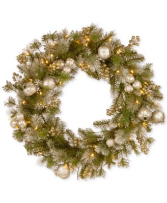 National Tree Company - 30" Glittery Pomegranate Pine Wreath With 70 Battery-Operated LED Lights & Timer