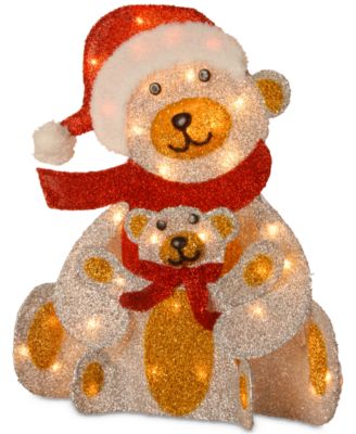 National Tree Company - 24" Tinsel Bear & Cub Decoration With 35 Clear Lights