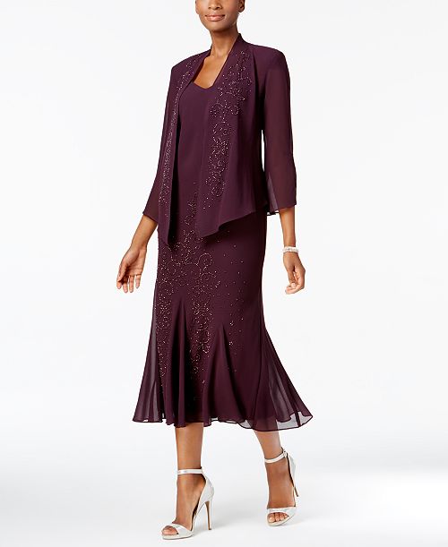 alfani R & M Richards R&M Richards Sleeveless Beaded V-Neck Dress and Jacket Women's Fashion Shoes & Accessories