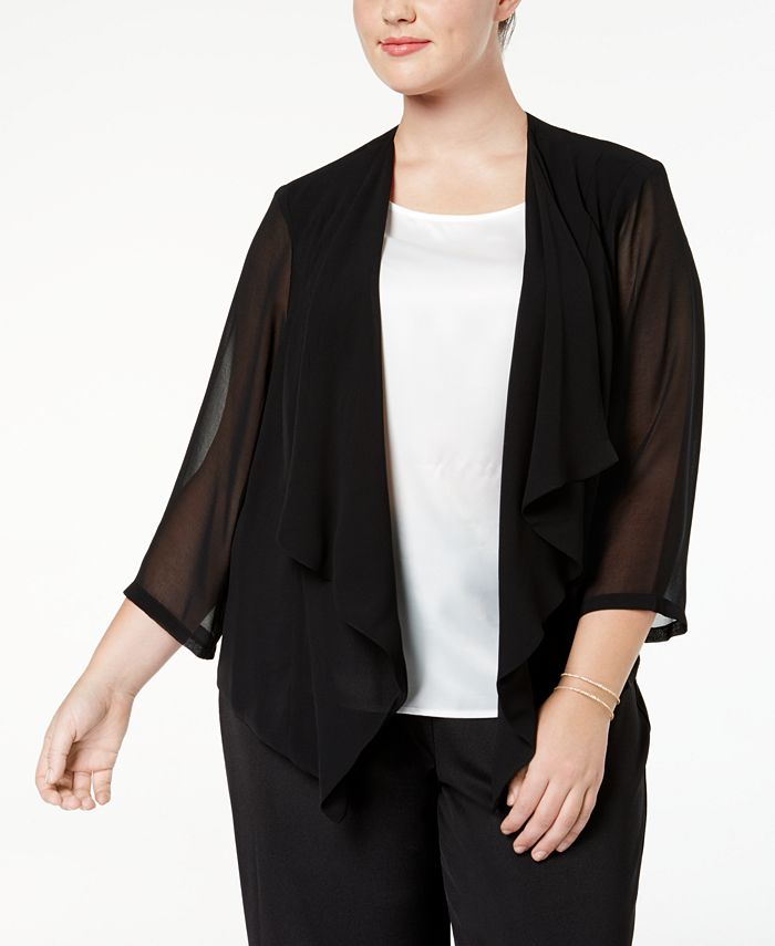 media Dinkarville Lief Calvin Klein Plus Size Illusion-Sleeve Draped Cardigan & Reviews - Sweaters  - Women - Macy's