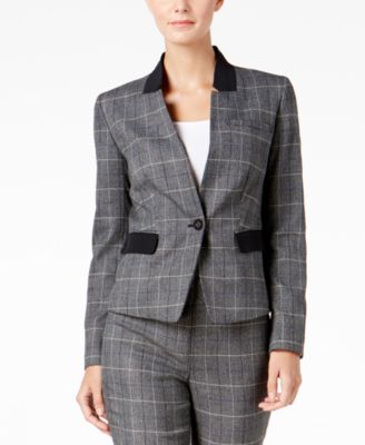 Nine West - Contrast-Trim Plaid Blazer