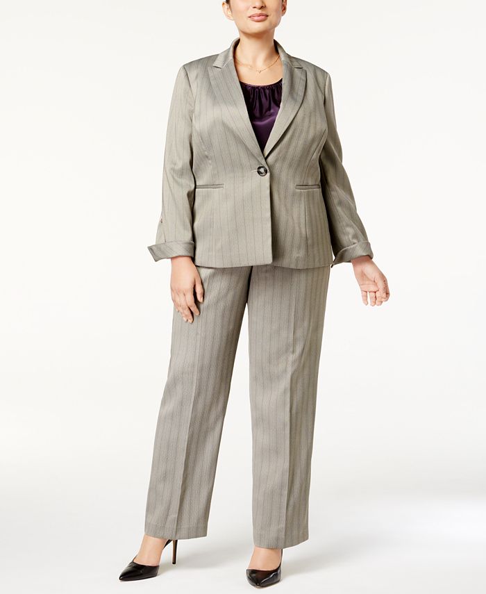 Le Suit Plus Size Two-Button Herringbone Pantsuit & Reviews - Wear to ...
