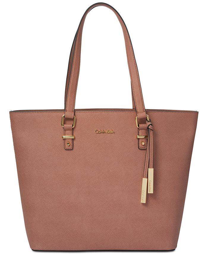 Calvin Klein -hayden Saffiano Leather Large Tote -pink-nwt