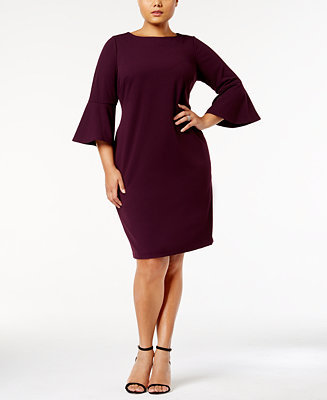 Calvin Klein Plus Size Bell-Sleeve Sheath Dress - Dresses - Women - Macy&#39;s