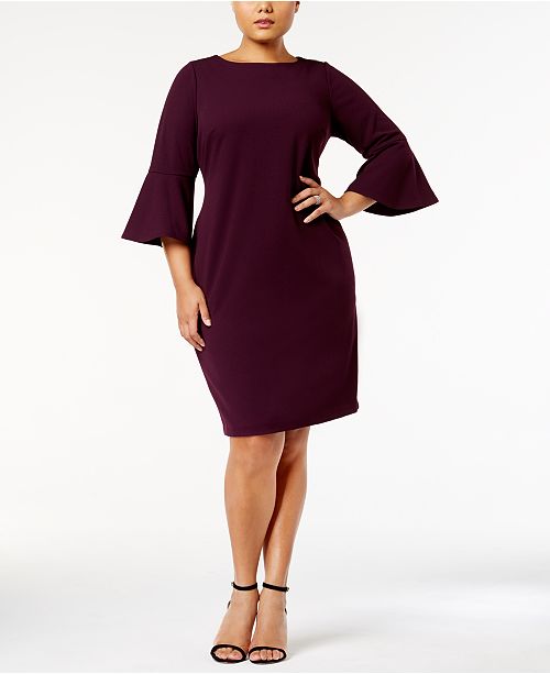 Calvin Klein Plus Size Bell-Sleeve Sheath Dress - Dresses - Women - Macy&#39;s