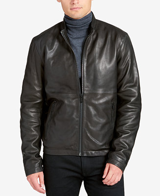 DKNY Men's Leather Racer Jacket - Macy's