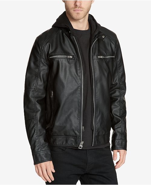 GUESS Men's Faux-Leather Detachable-Hood Motorcycle Jacket ... (500 x 613 Pixel)