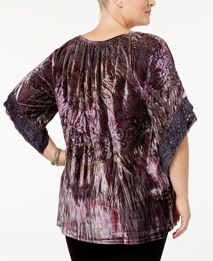 Style & Co Plus Size Velvet Lace-Trimmed Peasant Top, Created for Macy ...