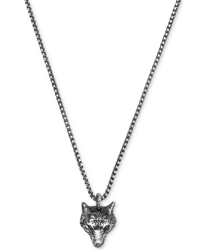 Gucci Men's Wolf Head Pendant Necklace in Sterling Silver & Black - Macy's