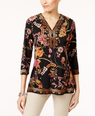 JM Collection - Petite Printed Embellished Top
