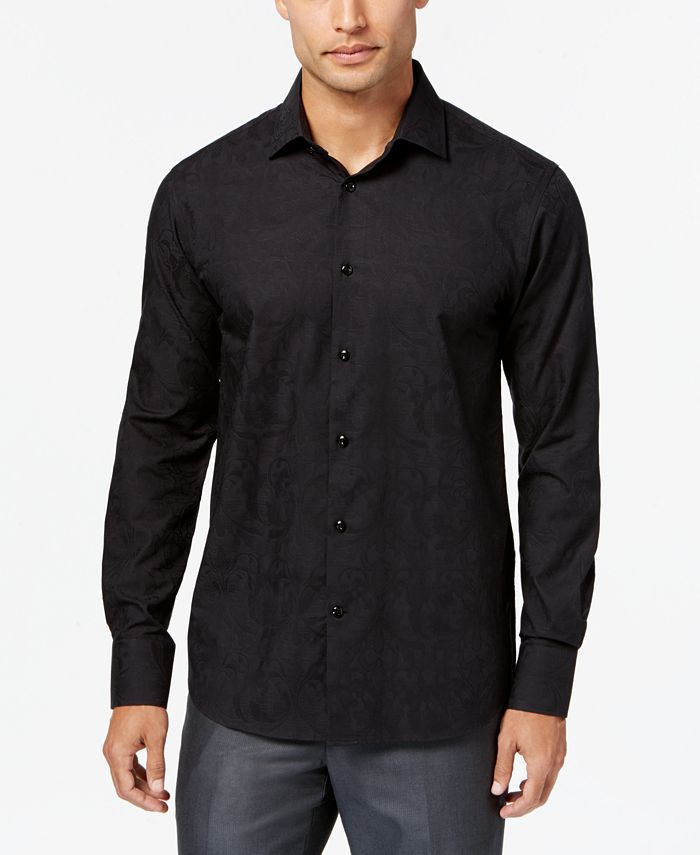 Tallia Men's Slim-Fit Black Tonal Floral-Jacquard Dress Shirt - Macy's