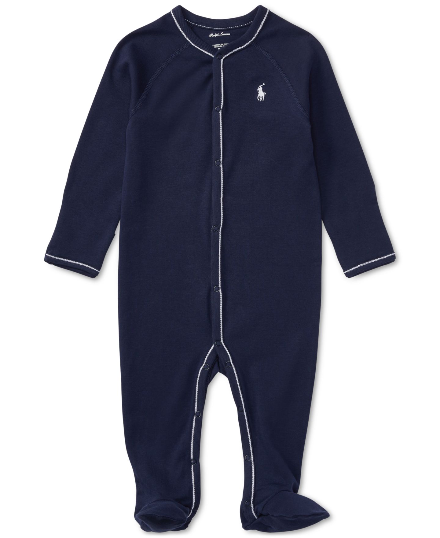 Детский хлопковый комбинезон Polo Ralph Lauren с закрытыми ножками для малыша, цвет: Тёмно-синий — фото 1