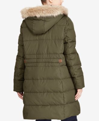 Lauren Ralph Lauren Plus Size Faux-Fur-Trim Quilted Puffer Coat - Macy's
