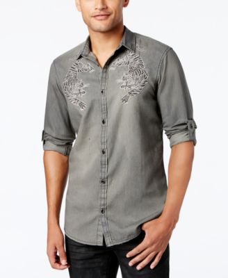 INC International Concepts - Men's Embroidered Bengal Tiger Shirt
