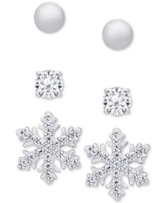 Macy's - 3-Pc. Stud Earrings Set in Sterling Silver