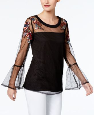 NY Collection - Embroidered Illusion Top