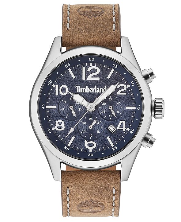 Timberland Men's Ashmont Light Brown Leather Strap Watch 46mm & Reviews Watches Jewelry