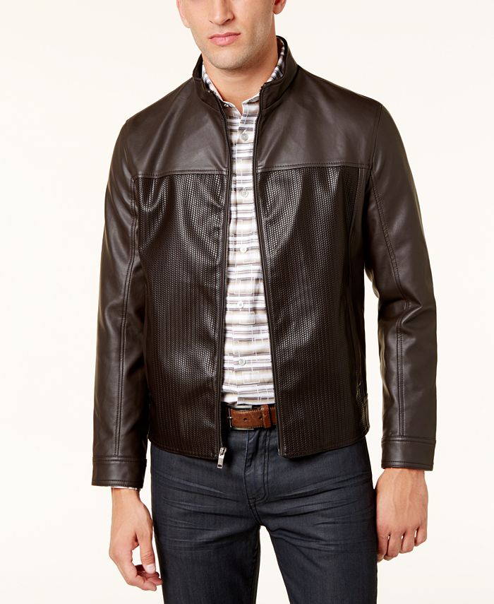 Men's Regular-Fit Faux-Leather Bomber Jacket with Removable Hood, Created  for Macy's