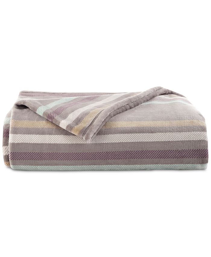 Vellux Emmitt Stripe Printed Gray Full/Queen Plush Blanket Macy's