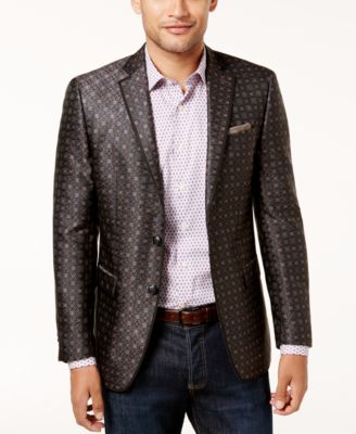 Tallia - Men's Slim-Fit Black/Brown Medallion Sport Coat
