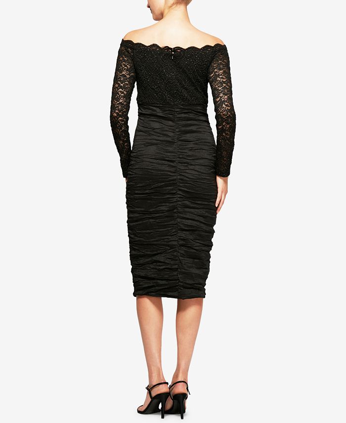 Alex Evenings Ruched Lace Off-The-Shoulder Dress - Macy's