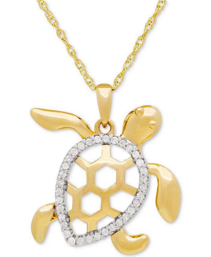 Macy's Diamond Turtle Pedant Necklace (1/10 ct. t.w.) in 10k Gold - Macy's