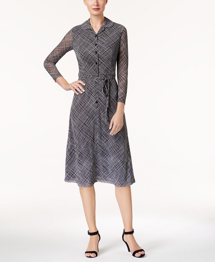 Anne Klein Printed Belted Shirtdress & Reviews - Dresses - Women - Macy's